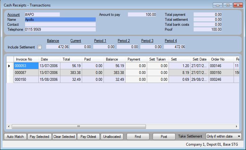 You will now see the Cash Receipt Transactions window as below. The amount you entered in the Amount field on the Cash Receipt window will now be in the Amount to Pay and Proof Fields.