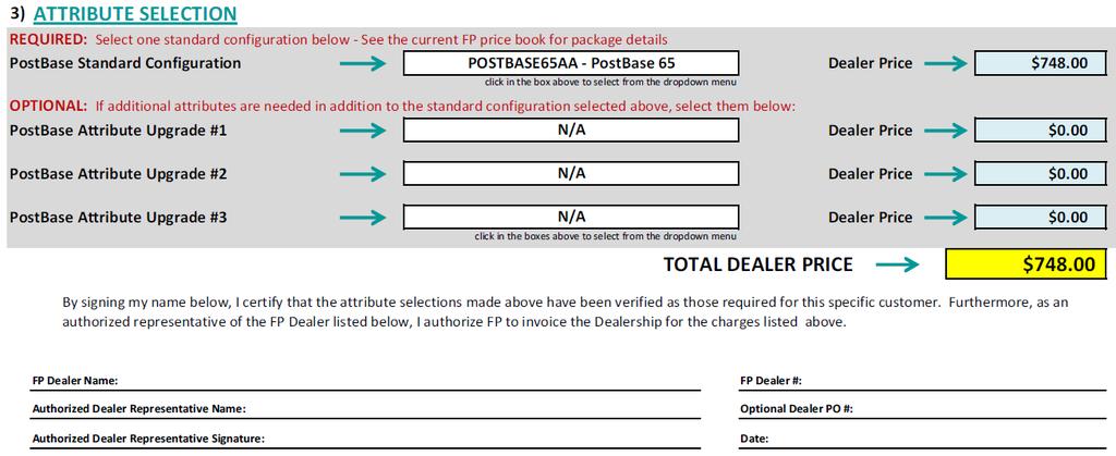 DEALER ATTRIBUTE FORM (CONTINUED) 1 Select an attribute package Fill in