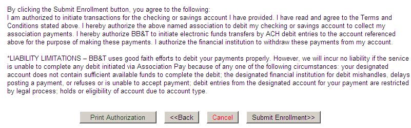 Association Pay Authorization Page.