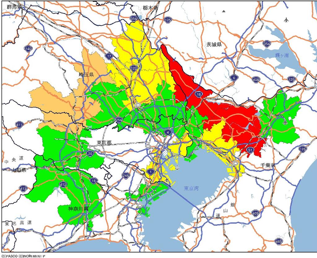 Logistics Development Market Heat Map* Tokyo Metropolitan Area Expected increase compared with 2015