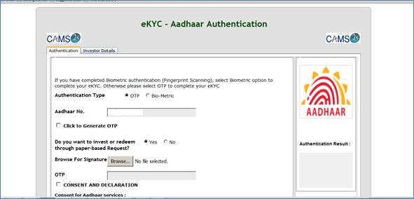 c) OTP Authentication: i) OTP sent to mobile number registered in your Aadhaar ii) Please provide Pin code & OTP sent to mobile number registered in Aadhaar iii)