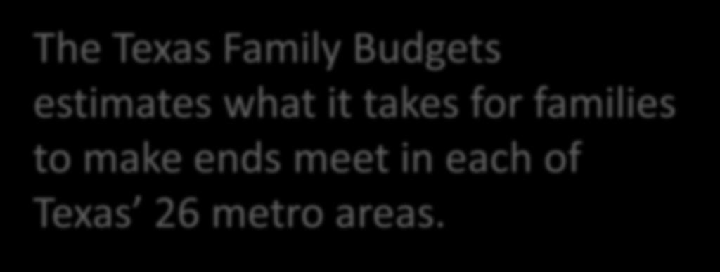 BETTER TEXAS Family Budgets CHOOSE YOUR Metro Area SELECT WHO PAYS THE Health Insurance Premium Household pays entire family premium Employer pays all of one adult s premium and half of premium for