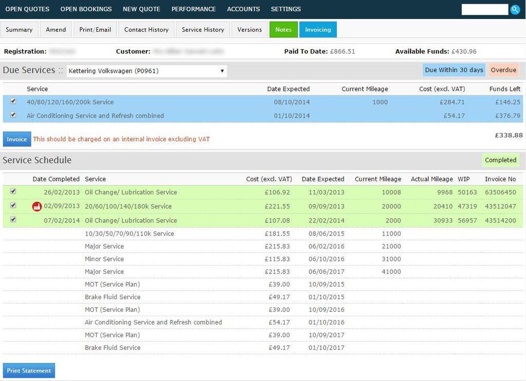 Once on the Plan Summary screen click the Invoicing tab to view those services now available to complete, see figure 18.