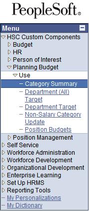 Category Summary Page This panel is used to display the budget category summaries for all fund groups.