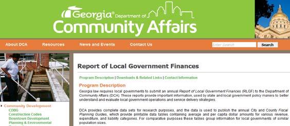 DCA Reporting Georgia law requires completion of Report of Local Government Finances. Report form references uniform chart of account numbers to facilitate consistency in information reported.