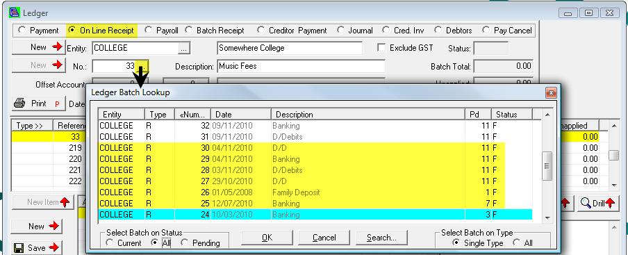 Path: Debtors Module General Ledger Batch Transaction Entry We know that Debtor Period 3 is made up of Receipt Batches