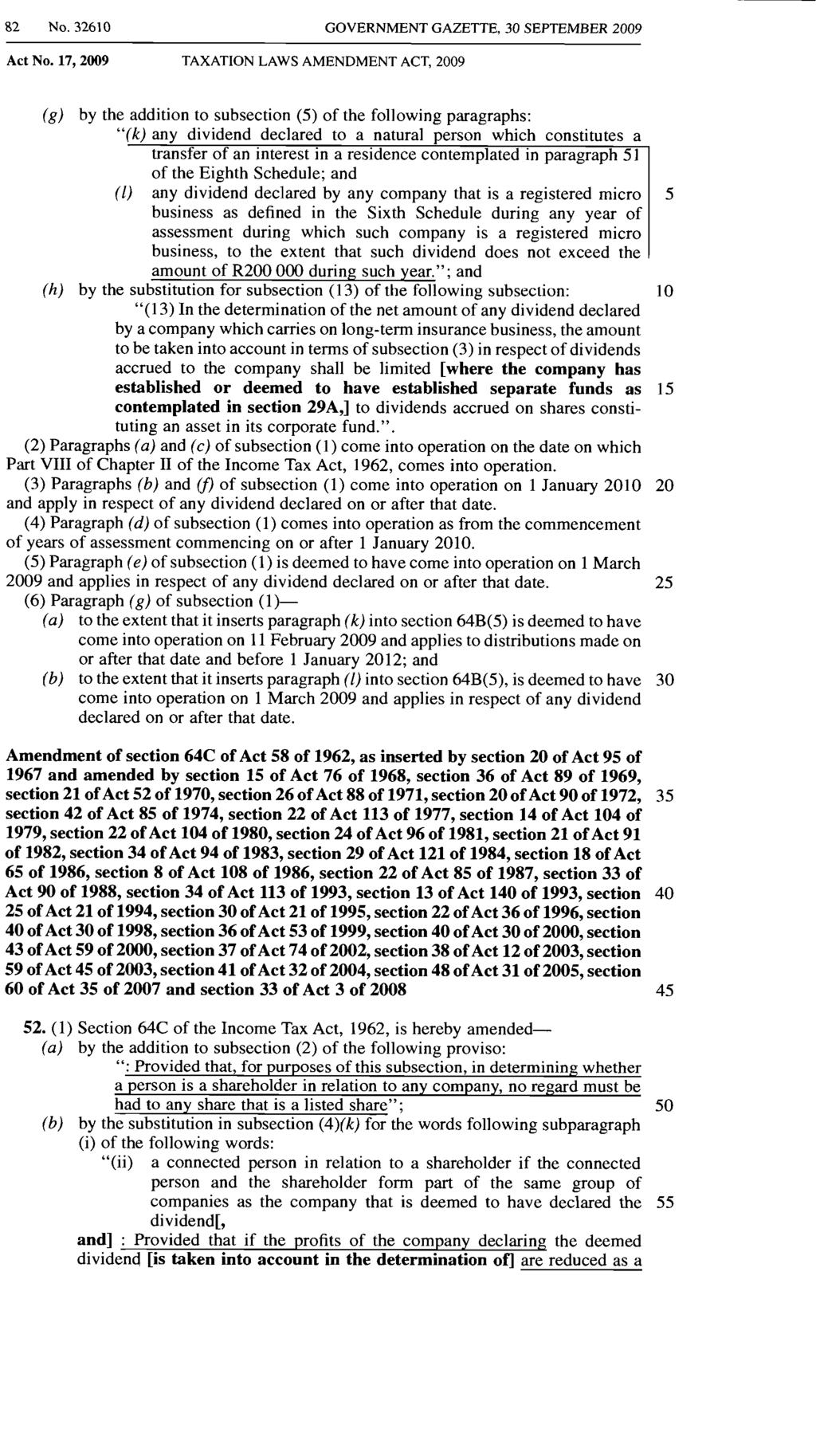 82 No. 32610 GOVERNMENT GAZETTE, 30 SEPTEMBER 2009 Act No.