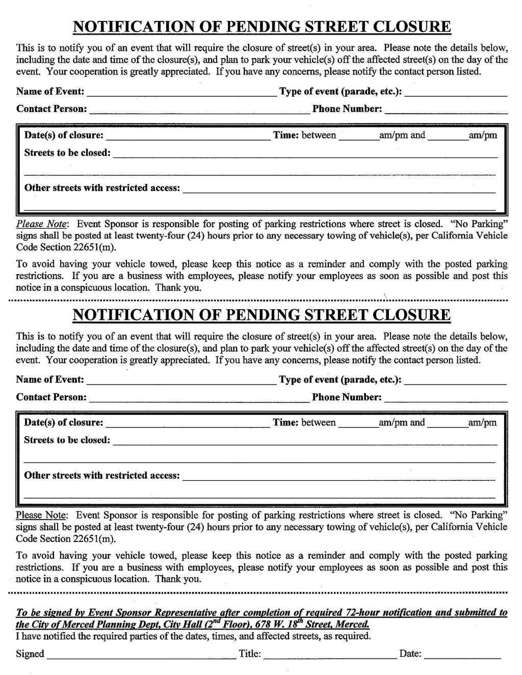 Street Closure Application