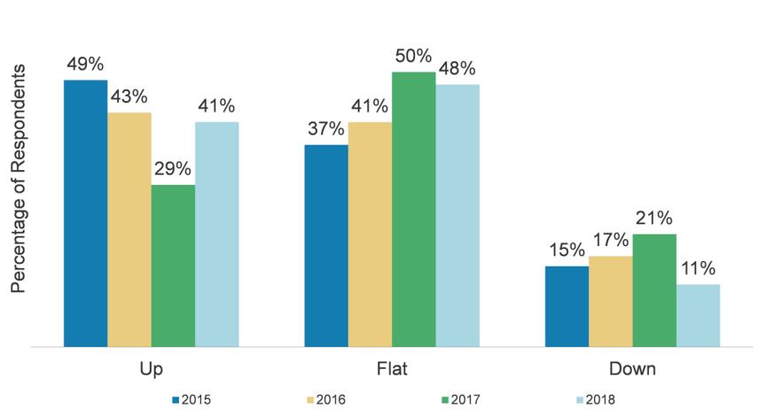 41% of respondents expect fares on these routes to increase in 2018 (versus 29% in 2017).