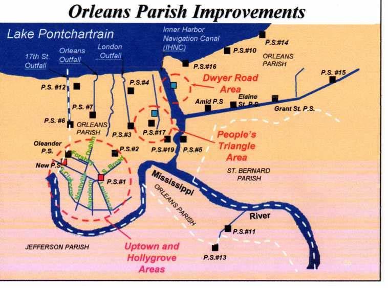 Source: New Orleans Sewerage and Water Board website Post Authorization Changes: Additional drainage projects, called Post Authorization Changes (PACs) were approved by Congress with the original