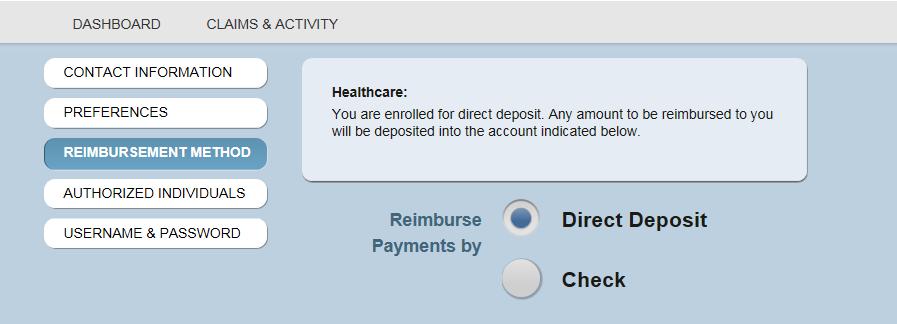 3: Then select Direct Deposit DIRECT DEPOSIT Example Claim