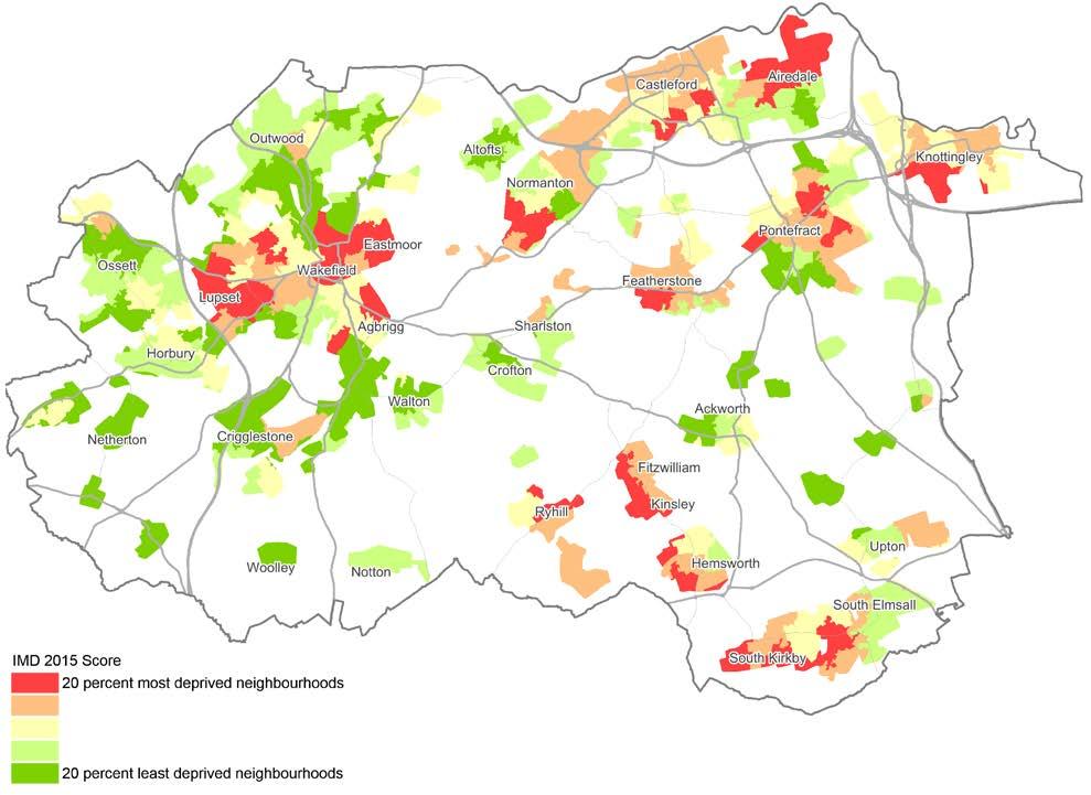 4.5 MAKING SURE ALL COMMUNITIES BENEFIT FROM ECONOMIC GROWTH Index of Multiple Deprivation 2015 As is the case across the country, there are parts of the Wakefield district where more people tend to