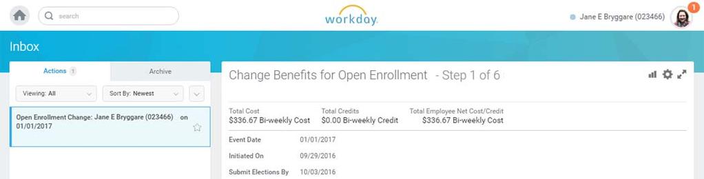 Click to highlight this option and your Change Benefits for Open Enrollment action item will open and will allow you to begin making benefit