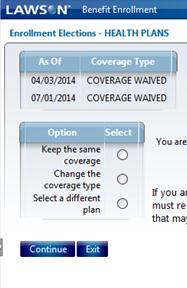 14. Make your selection for Medical coverage for the 2014-2015 plan year.