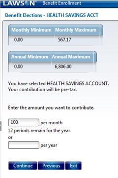 Enter either the monthly or the annual amount you wish to contribute to your HSA. DPS will contribute $62.00 per month to your account.