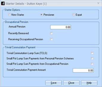 Receiving Occupational Pension If an employee is receiving an occupational pension, this field requires completion. Go to the Employee tab, highlight the employee and select Starter Details.