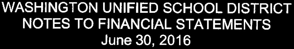 WASHINGTON UNIFIED SCHOOL DISTRICT NOTES TO FINANCIAL STATEMENTS June 30,2016 NOTE 10 - JOINT POWERS AGREEMENTS (Continued) School Project for Utility Rate Reduction: The District is a member in