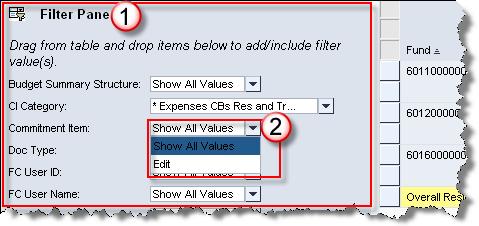 Filter Pane Dialog Selection The Filter Pane provides functionality to filter characteristics and key figures by using a dialog box or utilizing the drag and drop functionality.