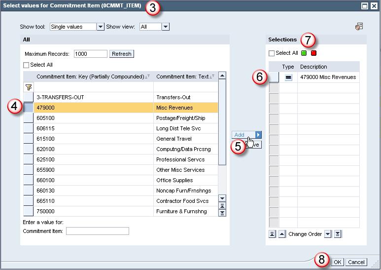 The Filter Pane will display to the left of the data table with all available characteristics and key figures. 2.