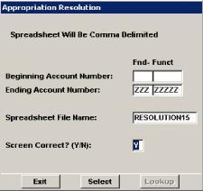 County Budgeting enter Y for Yes. The software will prompt you with the message to place a diskette in the disk drive.