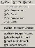 General Ledger To roll your budget amounts from one column to another from the City Budget menu select Bgt/Dev, then Roll Budget Amounts. 23 P a g e Each Fund must be rolled individually.