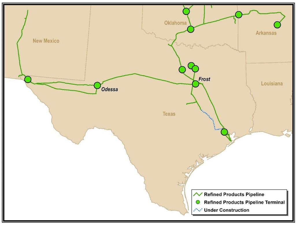 Potential West TX Refined Products Pipeline Expansion Proposed expansion of western leg of Texas refined products pipeline system from current 100k bpd to 145k bpd Interest driven by demand growth in