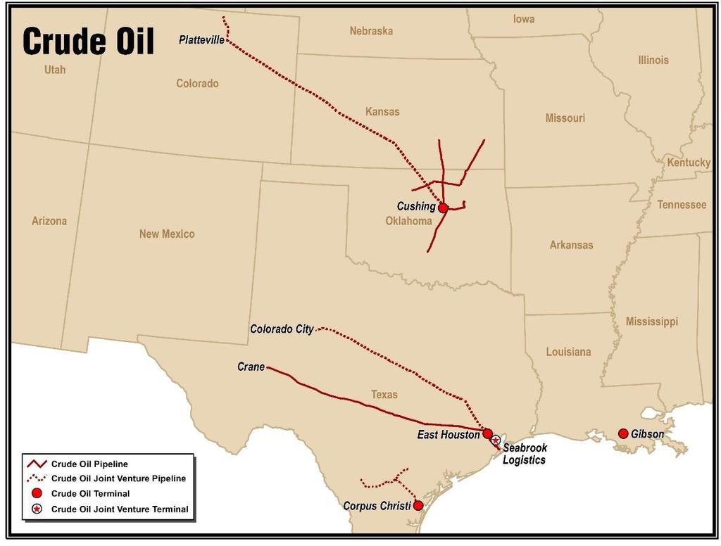 Crude Oil Segment Map 2,200 miles of crude oil pipelines, substantially