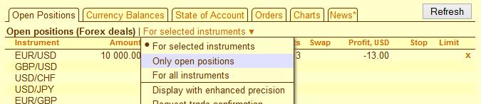 instruments available to be traded with according to your trading preferences.