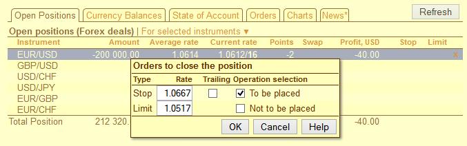 In this form, you can specify order rates, enable trailing as well as disable the placement of unnecessary orders.