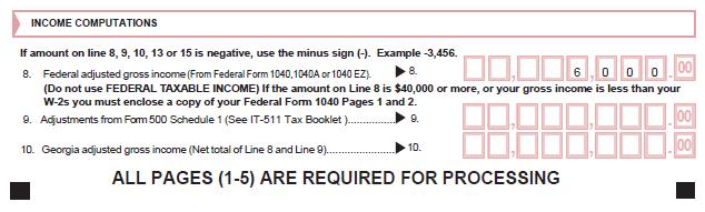 Georgia Form 500 Page 2 (continued) Georgia 500 Page 2, Line 8: Equals Line 36, Form 1040NR