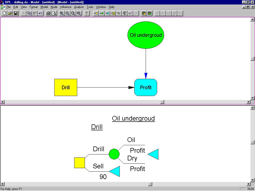 DPL sobware 13 NODES: Influence diagrams Decision nodes (rectangles) - represent decisions (and alternarves)