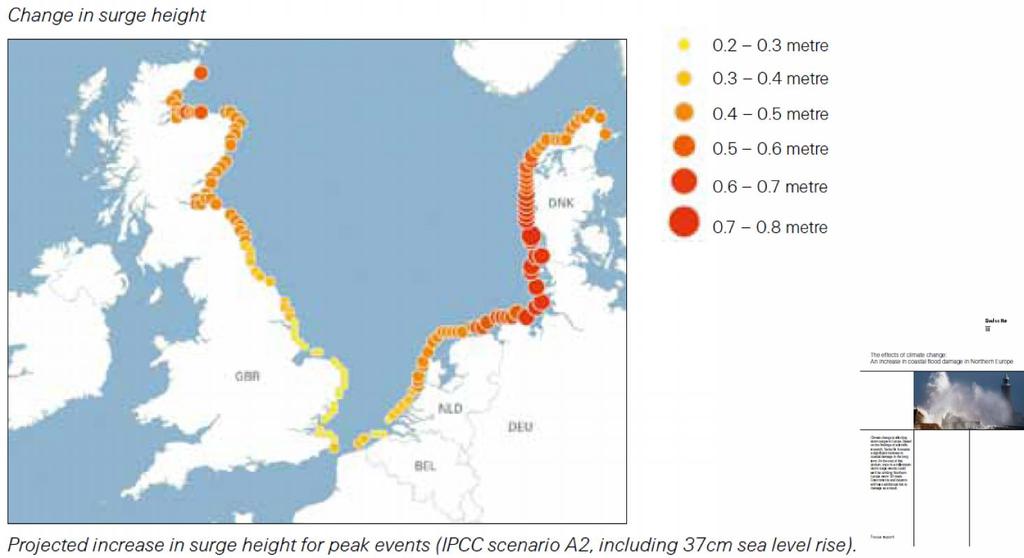 The effects of climate change: Increase in coastal flood damage in Northern Europe Expected increase in annual loss Source:
