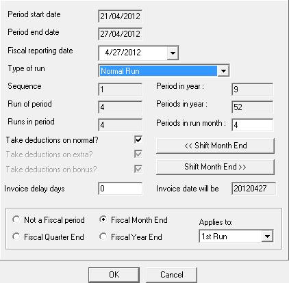 Procedures for Checking Tax Year End Setup 20 If these need to be changed, double click on the incorrect month end period, and the following screen will be displayed.