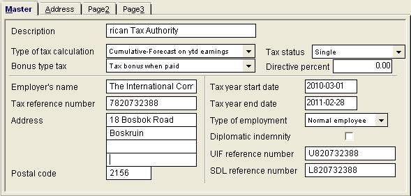 PAYE,SDL and UIF Reference numbers are MANDATORY and must also be completed on the 'Master' tab.