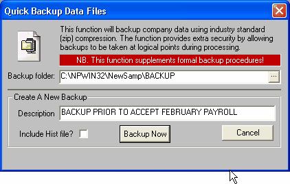 Processing Tax Year End 4 Processing Tax Year End 4.1 Backup 44 NB: Please ensure that there is a Backup of the February payroll PRIOR to accepting.