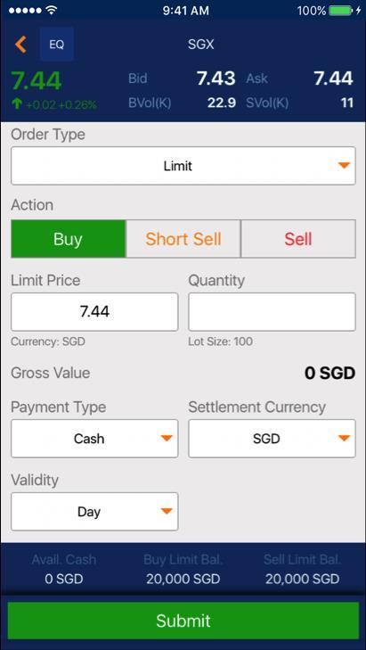 6a EQ Trade Select Order type from the drop down.
