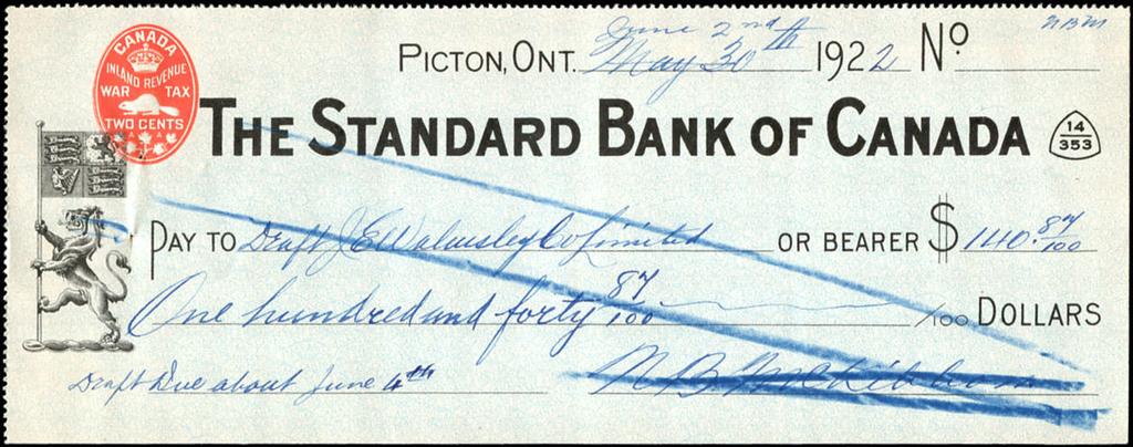 Tax on complete The Standard Bank of Canada check.