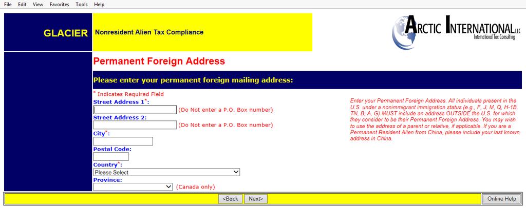Step 10: Permanent Foreign Address Enter the