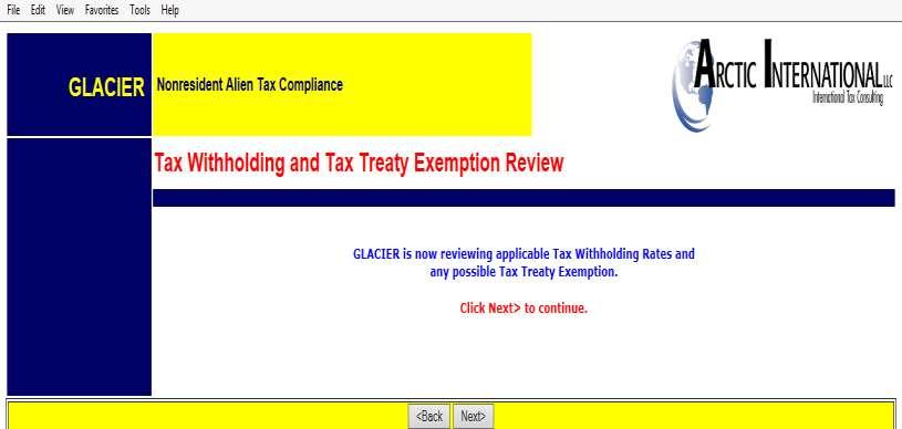 Step 17: Tax Withholding and Tax Treaty Exemption Review Glacier is reviewing the