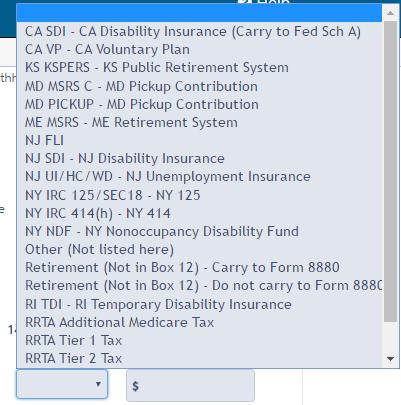 o If Form W-2 shows a code in Box 14 that is not available in