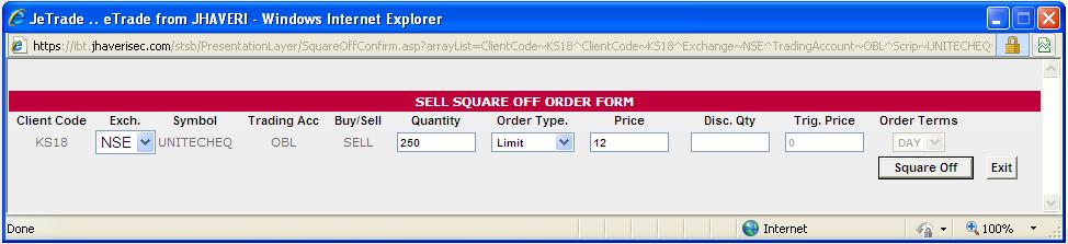3. Client can square up the open position by click of square off option as