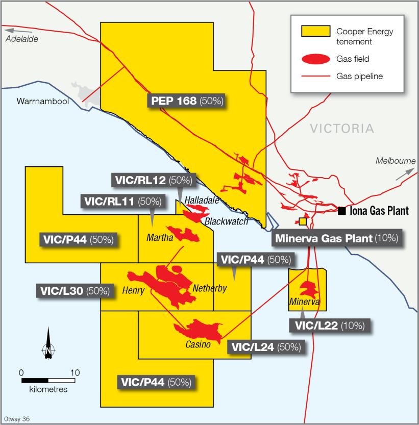 Operations review Otway Basin Offshore The company s offshore interests in the Otway Basin in Victoria include: a) a 50% interest in the producing Casino Henry Netherby ( Casino Henry ) gas project
