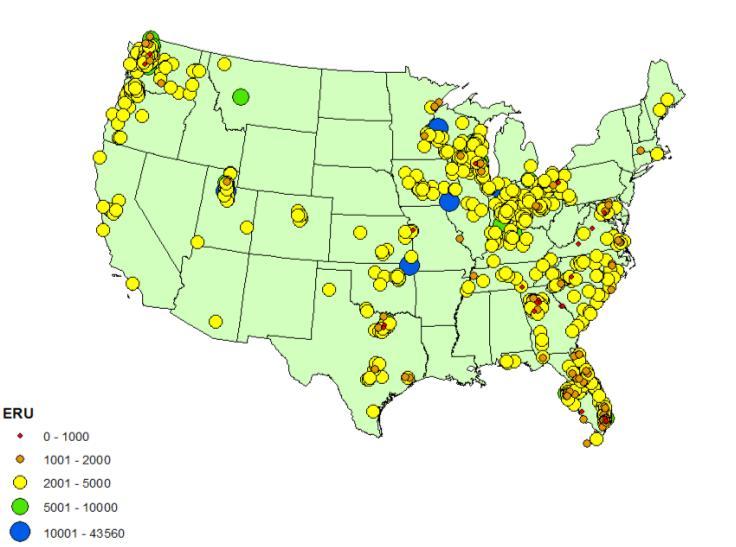 Sampling of Sq. Ft / ERU Source: Western Kentucky University, Stormwater Utility Survey 2014 ERU Distribution in Township Property Type Total IA (sq ft) No.
