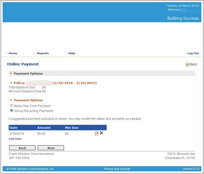 Payment Options Screen Select Make One-Time Payment if you are making a single payment.