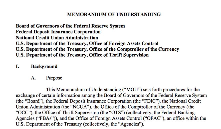 emorandum of Understanding (MOU) Between OFAC and Federal Bank Regulators