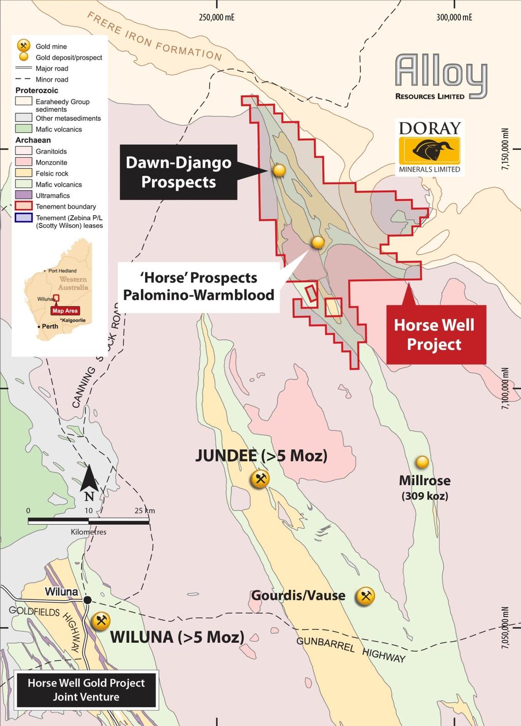 HORSE WELL GOLD PROJECT JOINT VENTURE (ALLOY 40% CONTRIBUTING) Joint Venture partner and manager Doray Minerals Limited ( Doray ) continued to explore the 1,000 square kilometre Horse Well Project