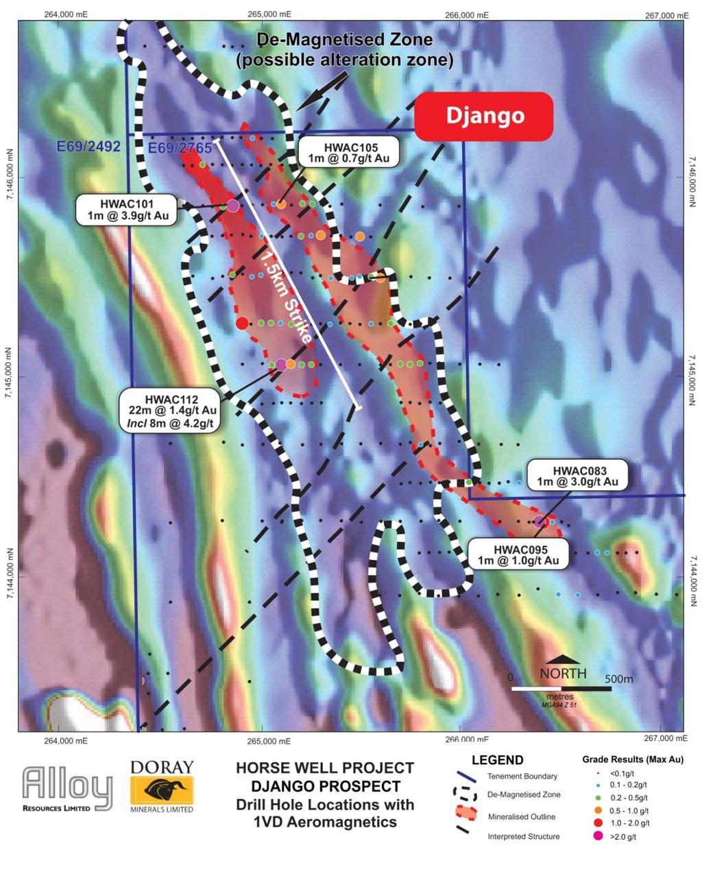 Previously, 400 metre spaced lines had indicated that strong alteration and gold anomalism existed in two parallel trends within the area, and the latest drilling has now confirmed these anomalies as
