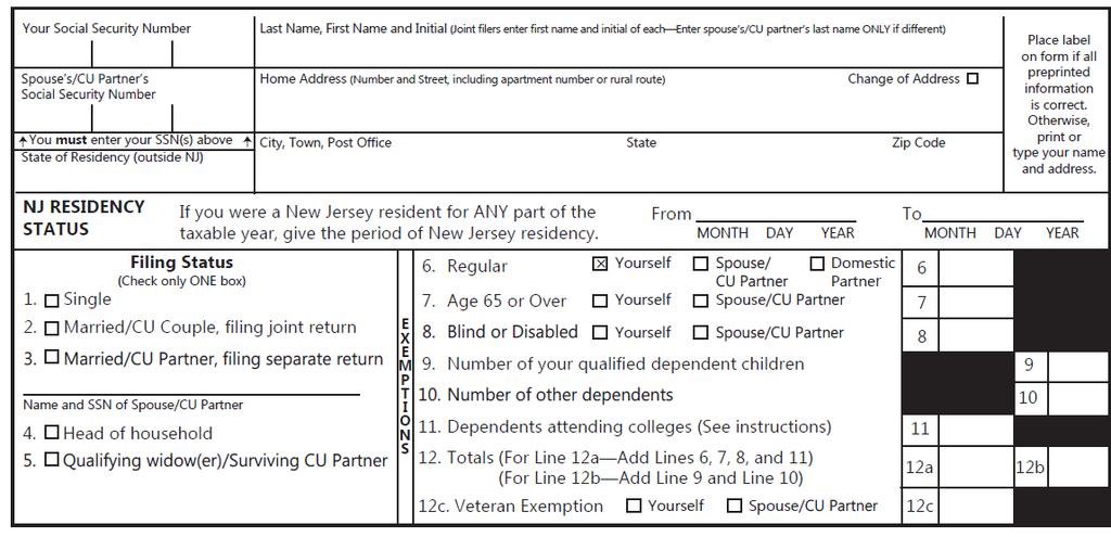 New Jersey Gross Income (Line 10). When completing Line 10, Form NJ-1040-H, you must include your gross income for the entire year from all sources (both inside and outside New Jersey).