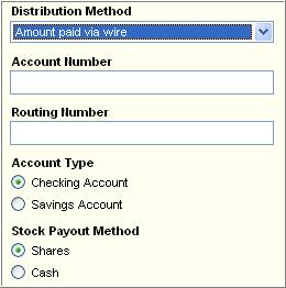 Stock Payout Method is based on fields updated in Plan Maintenance, Distribution page. This option appears only if the plan has stock.