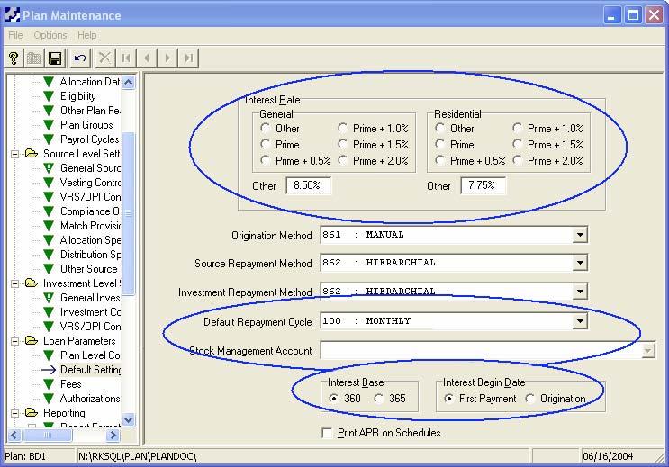 Plan-Level Prime Rate Settings Options on the Default Loan Settings windows in Plan Maintenance allow setting plan-level prime rate settings, which can be viewed in Plan Inquiry.